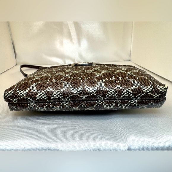 Coach Double Zip Wristlet Signature Brown Black Cream F1420 52455 Logo Plaque - Picture 5 of 10